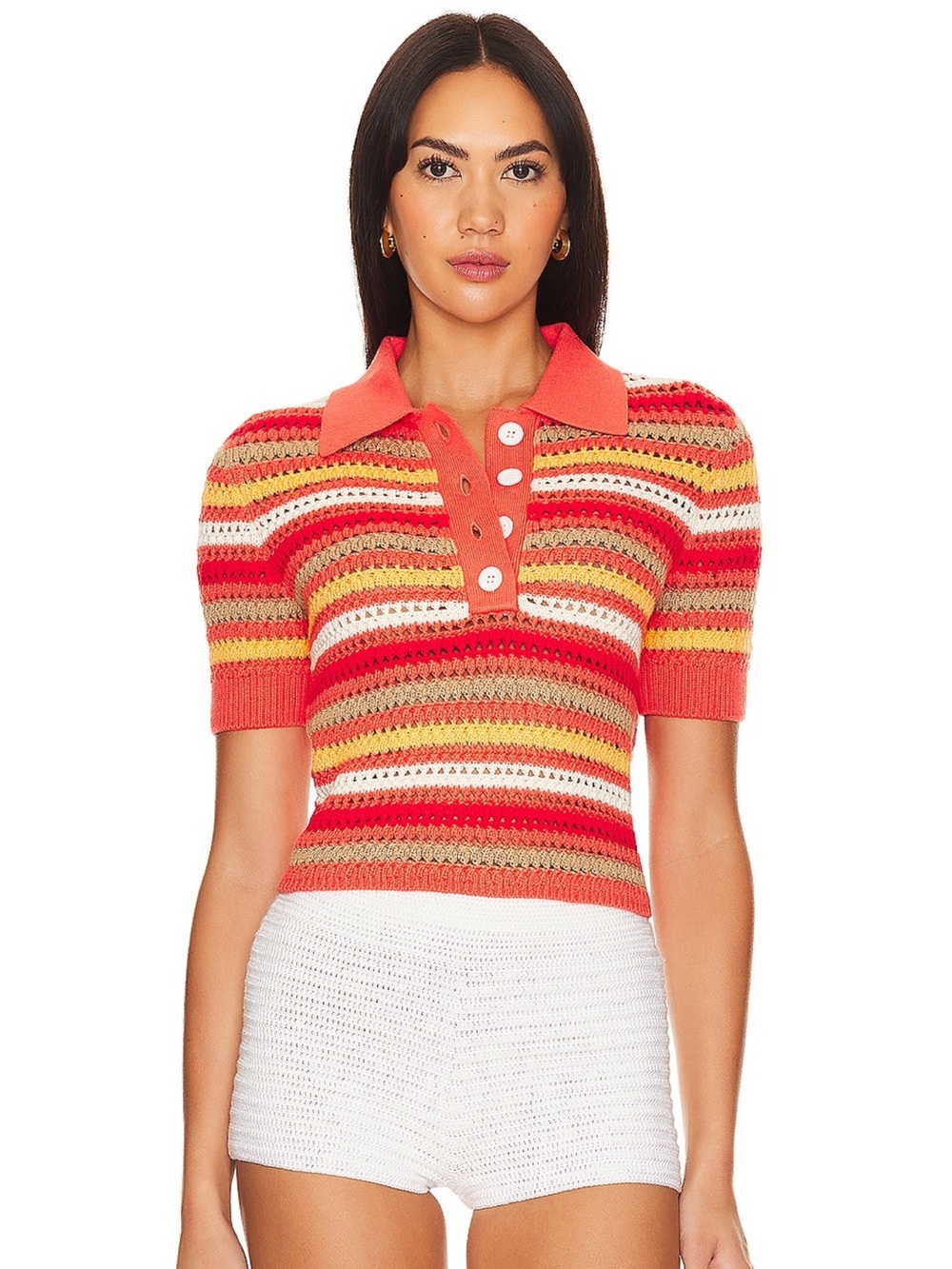 Lovers and friends Lucia Stripe Knit Polo Top Size M